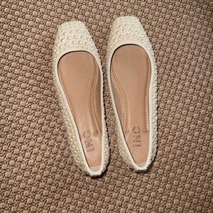 INC International Concepts Women's Pearl-Studded Cream Flats